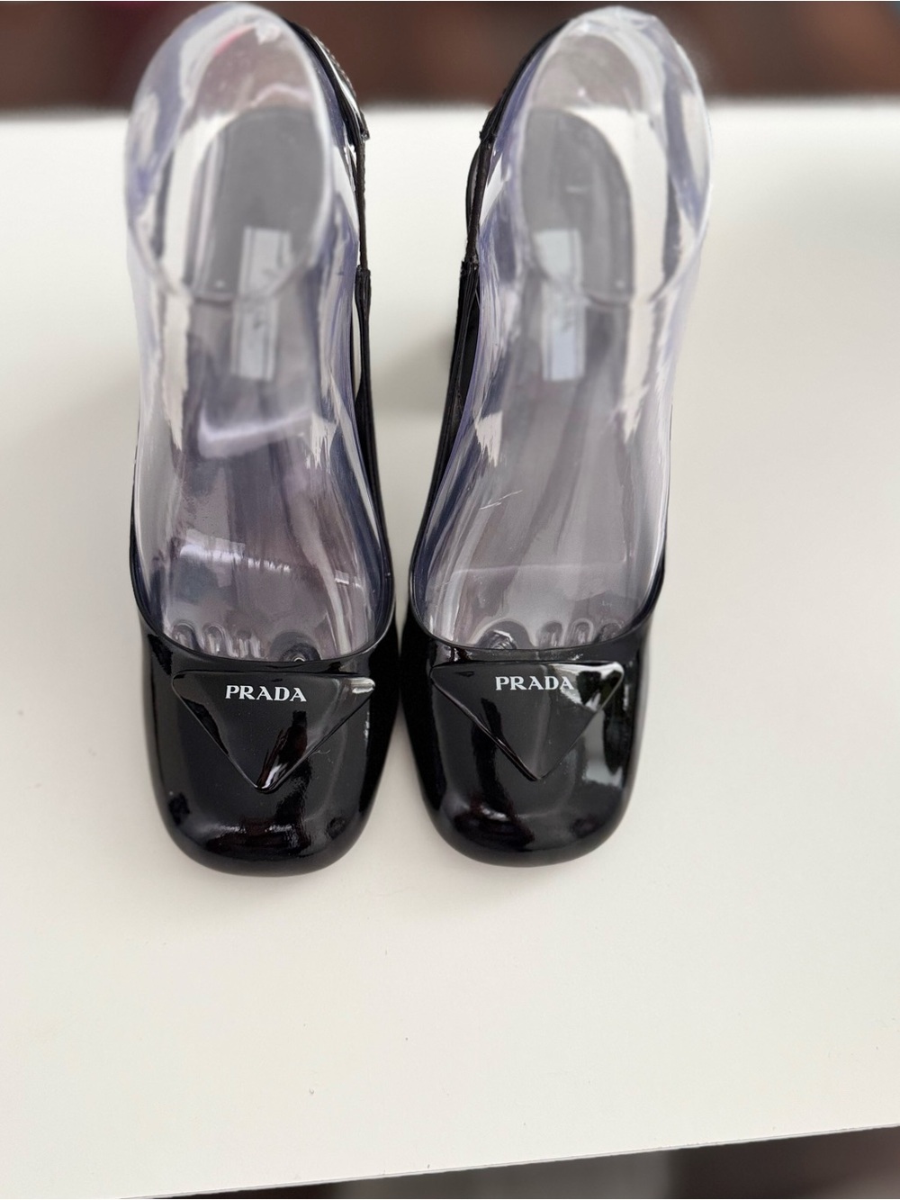 Prada Patented Slingback Block Heels